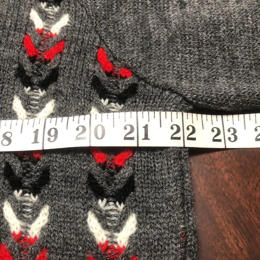 Amana Colonies Gray Red Black Grandma Chic Button Front Sweater size L/XL